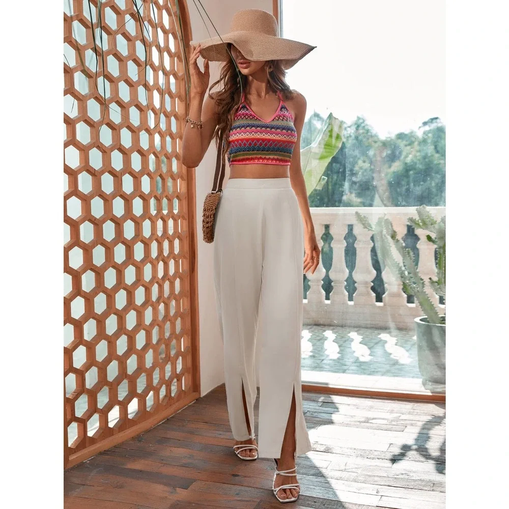 Split Hem Wide Leg Pants white high waisted - Picture 4 of 7